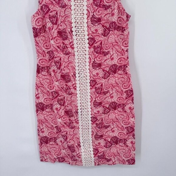 Talbots Size 10 Pink Shell Pattern Sheath Dress sleeveless cotton stretch - Picture 4 of 13